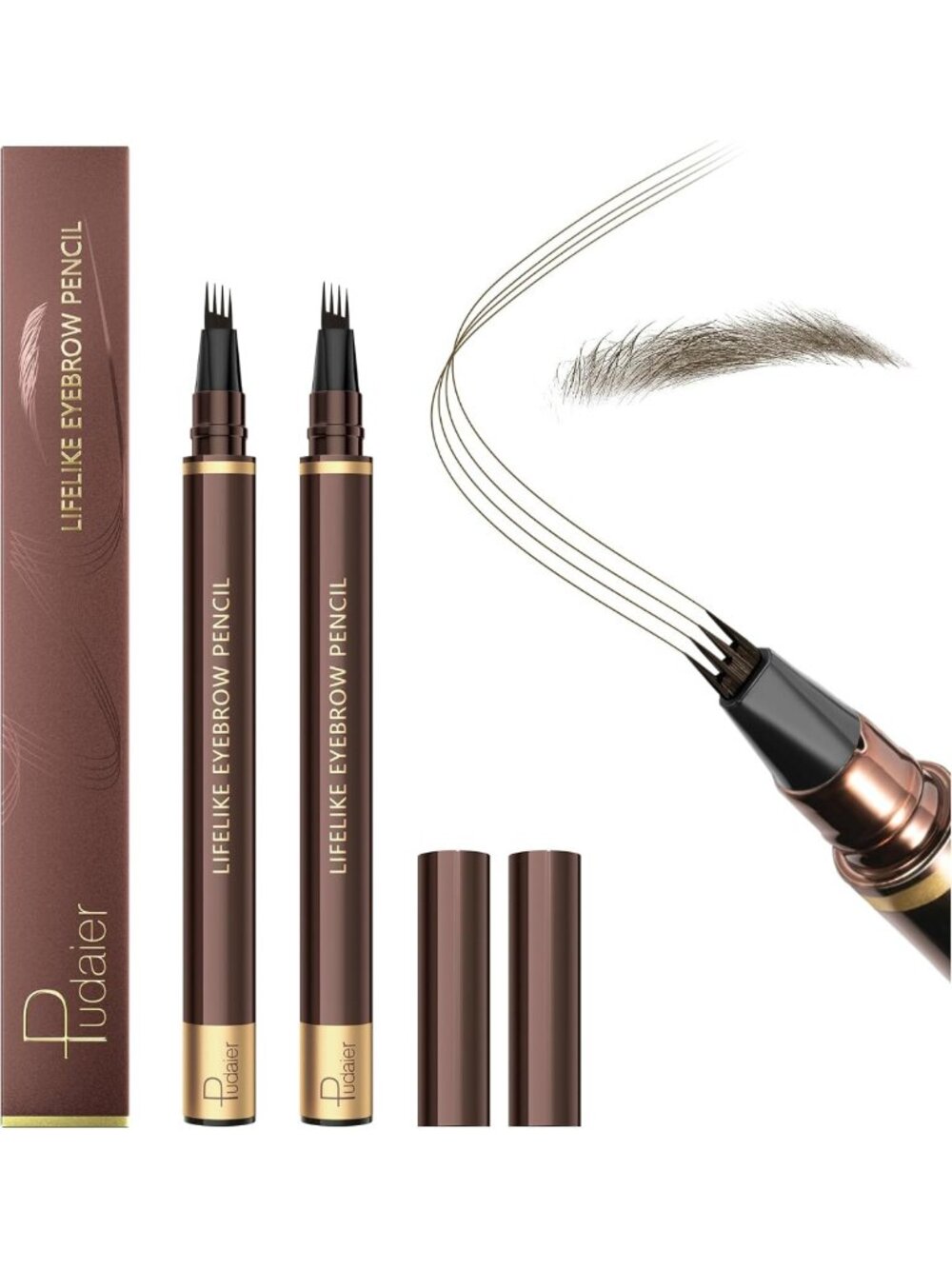 2 Pack Waterproof Microblading Eyebrow Pens, Precise 4 Tip Makeup for Natural